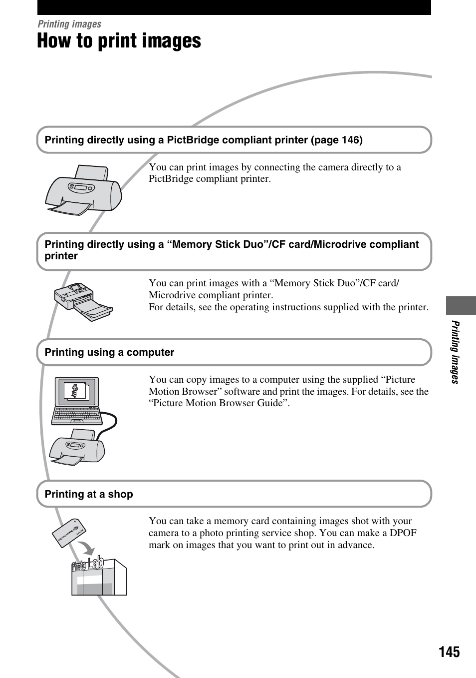 Printing images, How to print images | Sony DSLR-A700 User Manual | Page 145 / 179