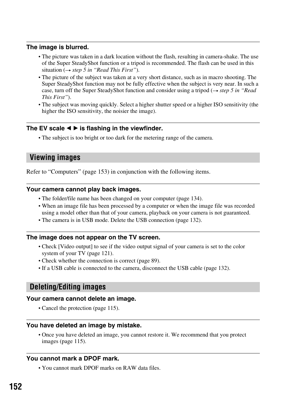 Viewing images deleting/editing images | Sony DSLR-A700 User Manual | Page 152 / 179