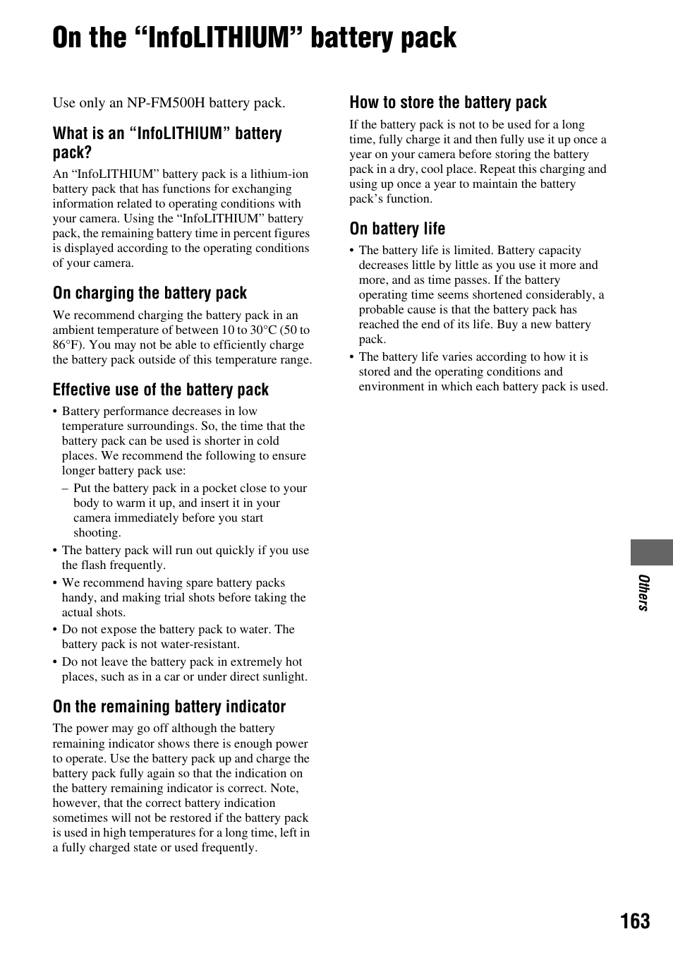 On the “infolithium” battery pack | Sony DSLR-A700 User Manual | Page 163 / 179