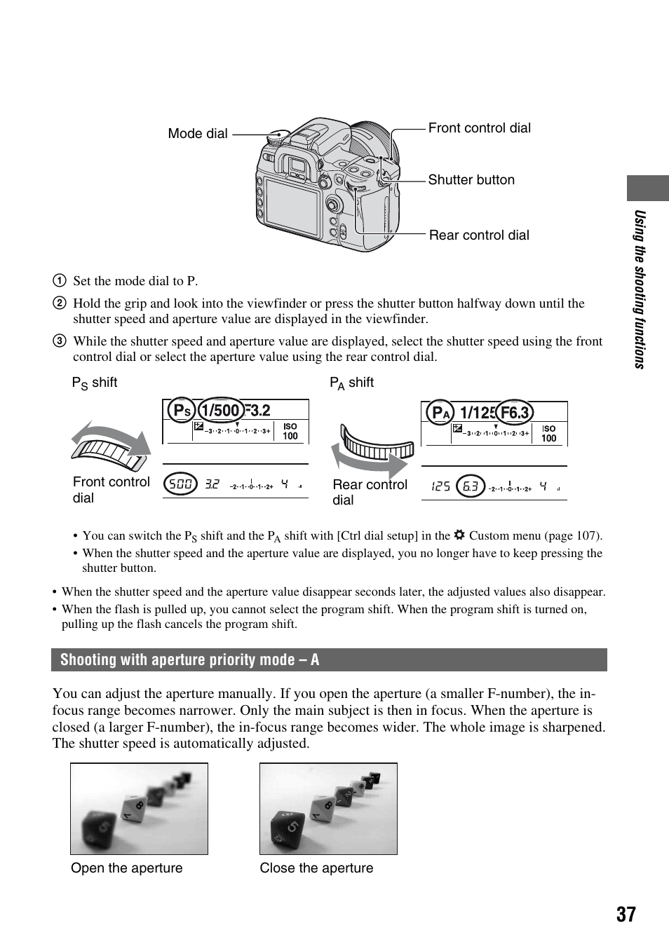 Shooting with aperture priority mode - a, Shooting with aperture priority mode – a, Ture (37) | Sony DSLR-A700 User Manual | Page 37 / 179