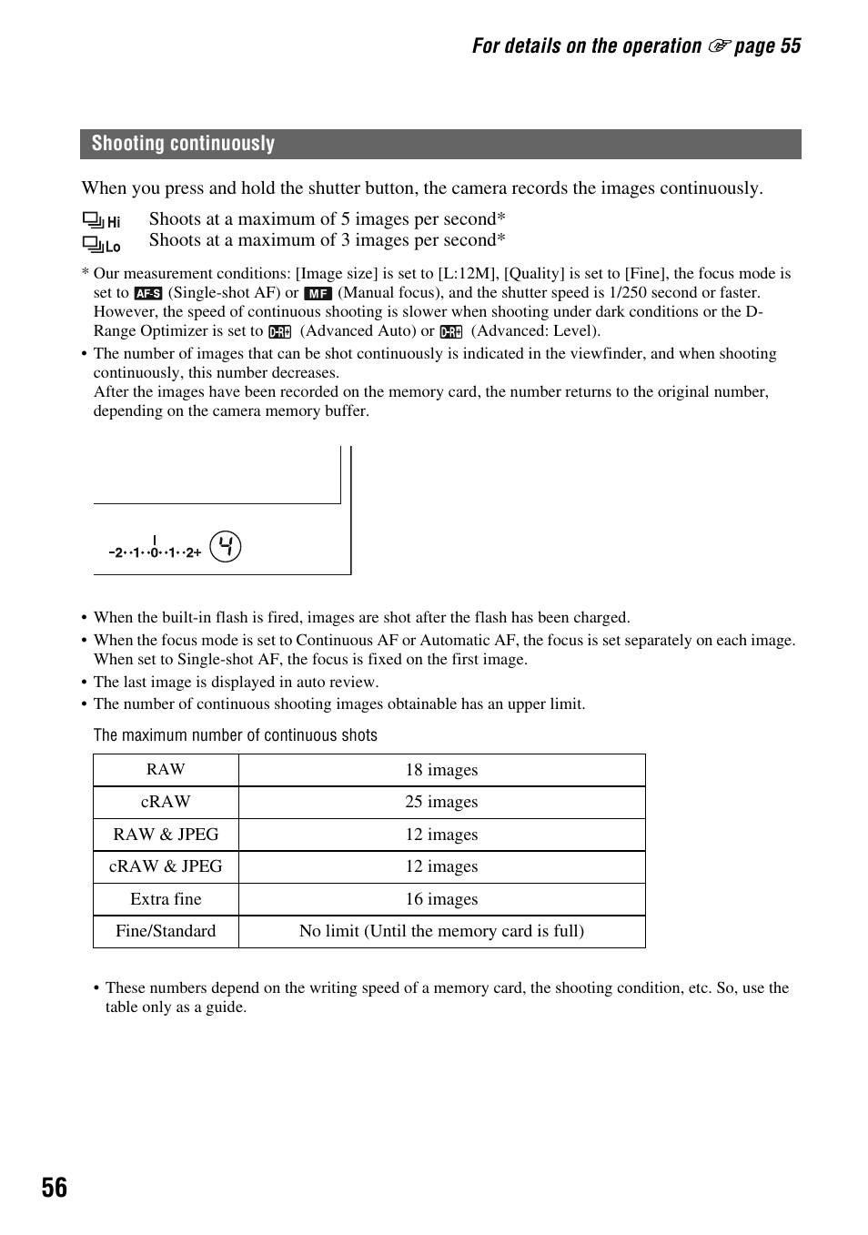 Shooting continuously | Sony DSLR-A700 User Manual | Page 56 / 179