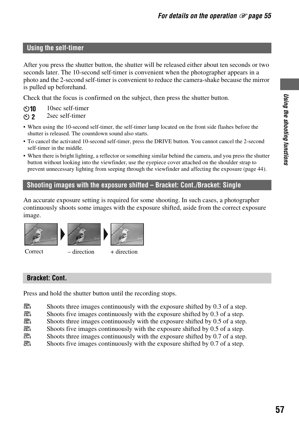 Using the self-timer, Lamp (57) | Sony DSLR-A700 User Manual | Page 57 / 179