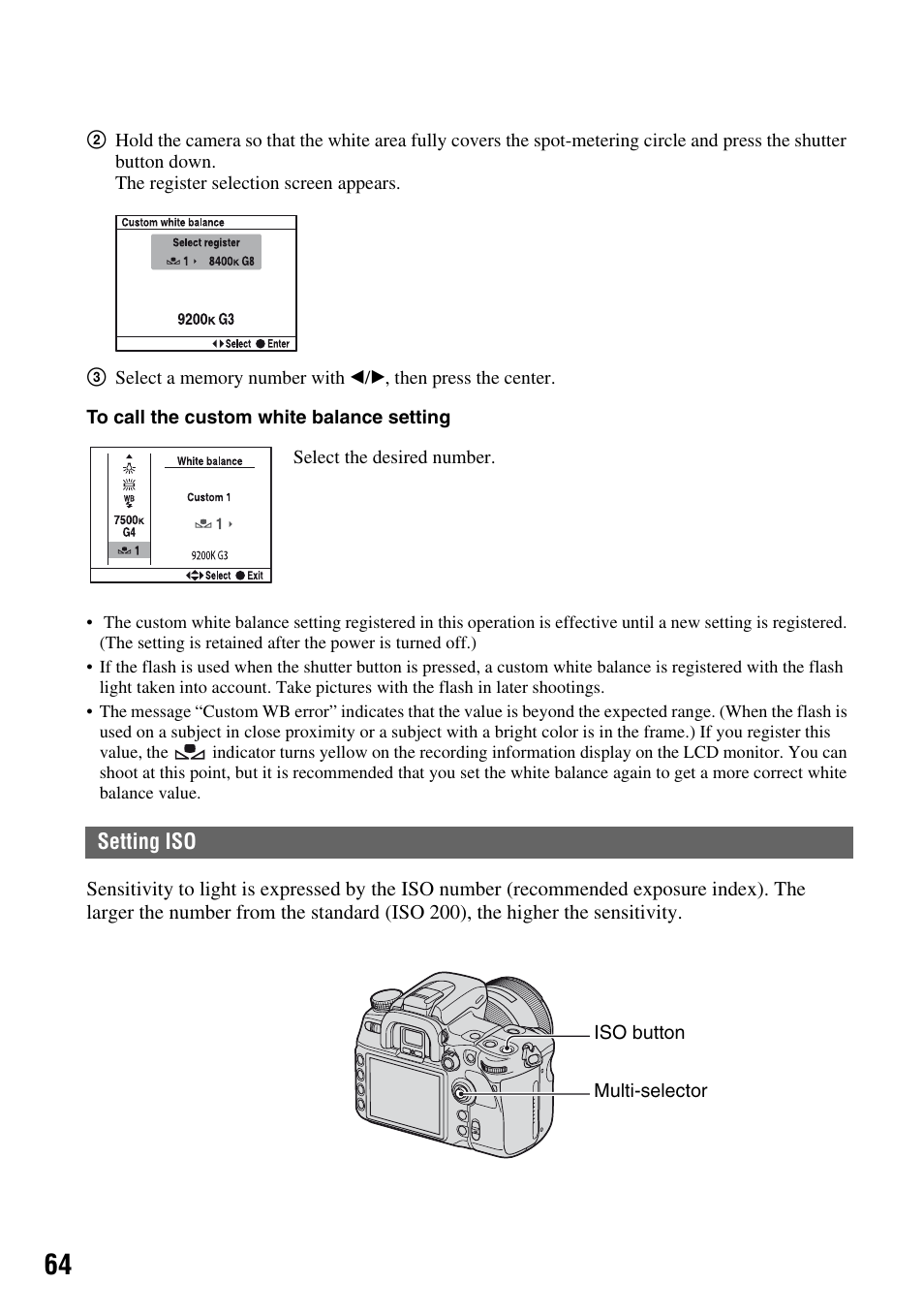 Setting iso, N (64), Y (64) | Sony DSLR-A700 User Manual | Page 64 / 179