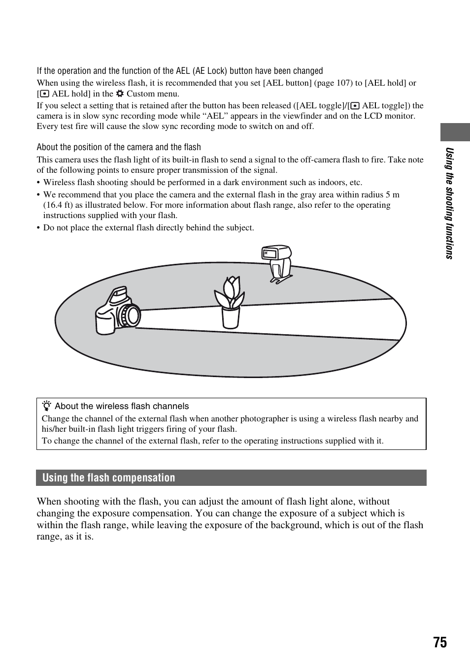 Using the flash compensation, On (75), N (75) | Sony DSLR-A700 User Manual | Page 75 / 179