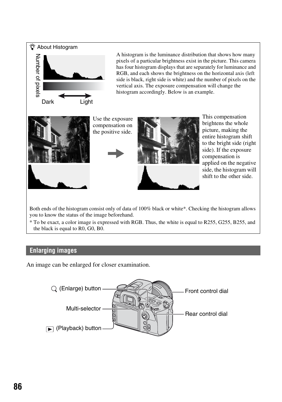 Enlarging images, N (86) | Sony DSLR-A700 User Manual | Page 86 / 179