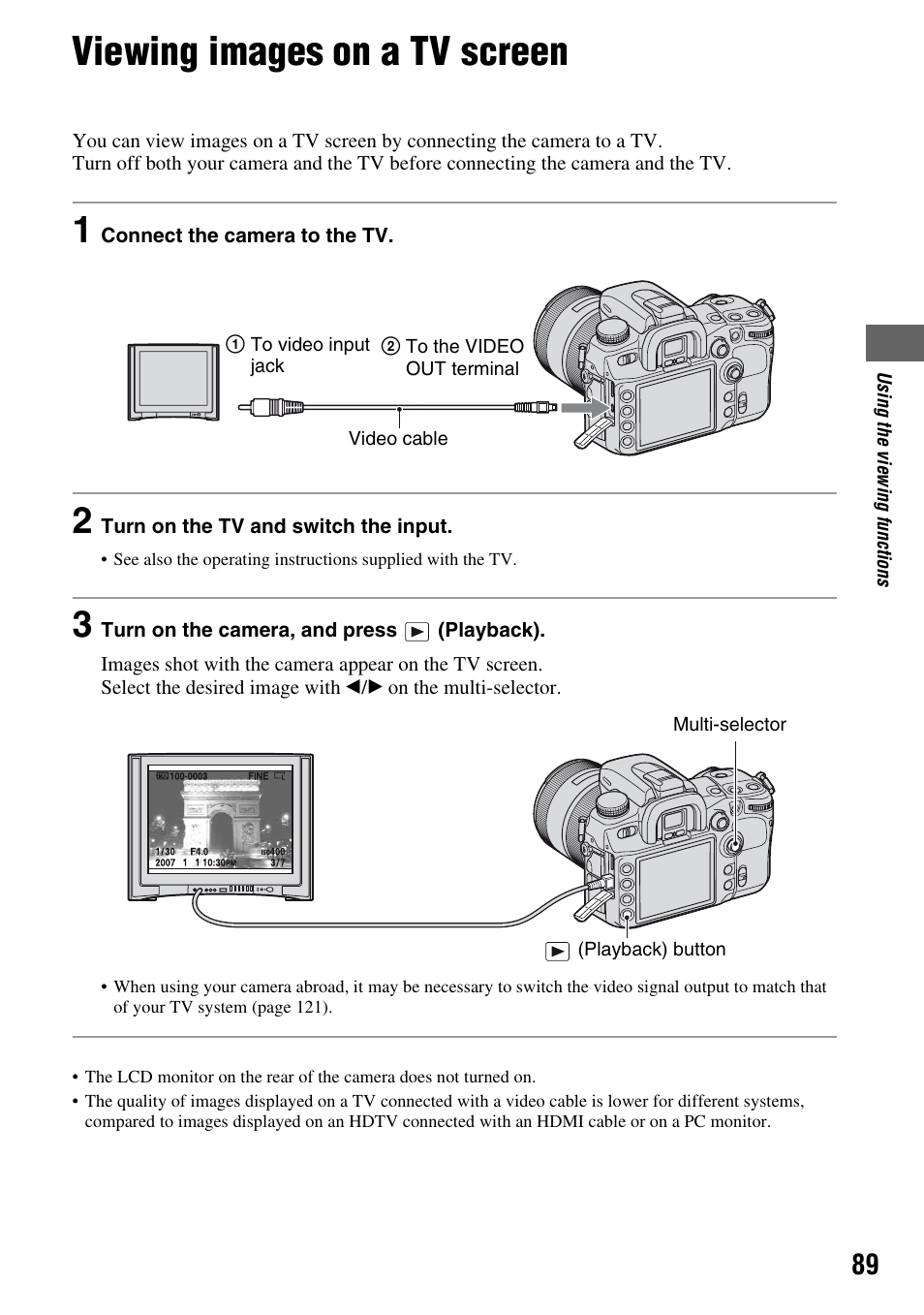 Viewing images on a tv screen | Sony DSLR-A700 User Manual | Page 89 / 179