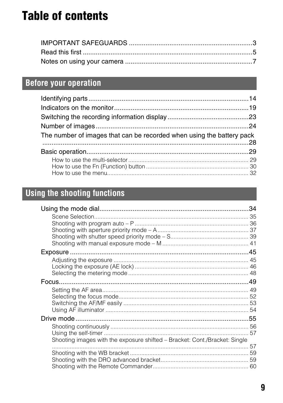 Sony DSLR-A700 User Manual | Page 9 / 179