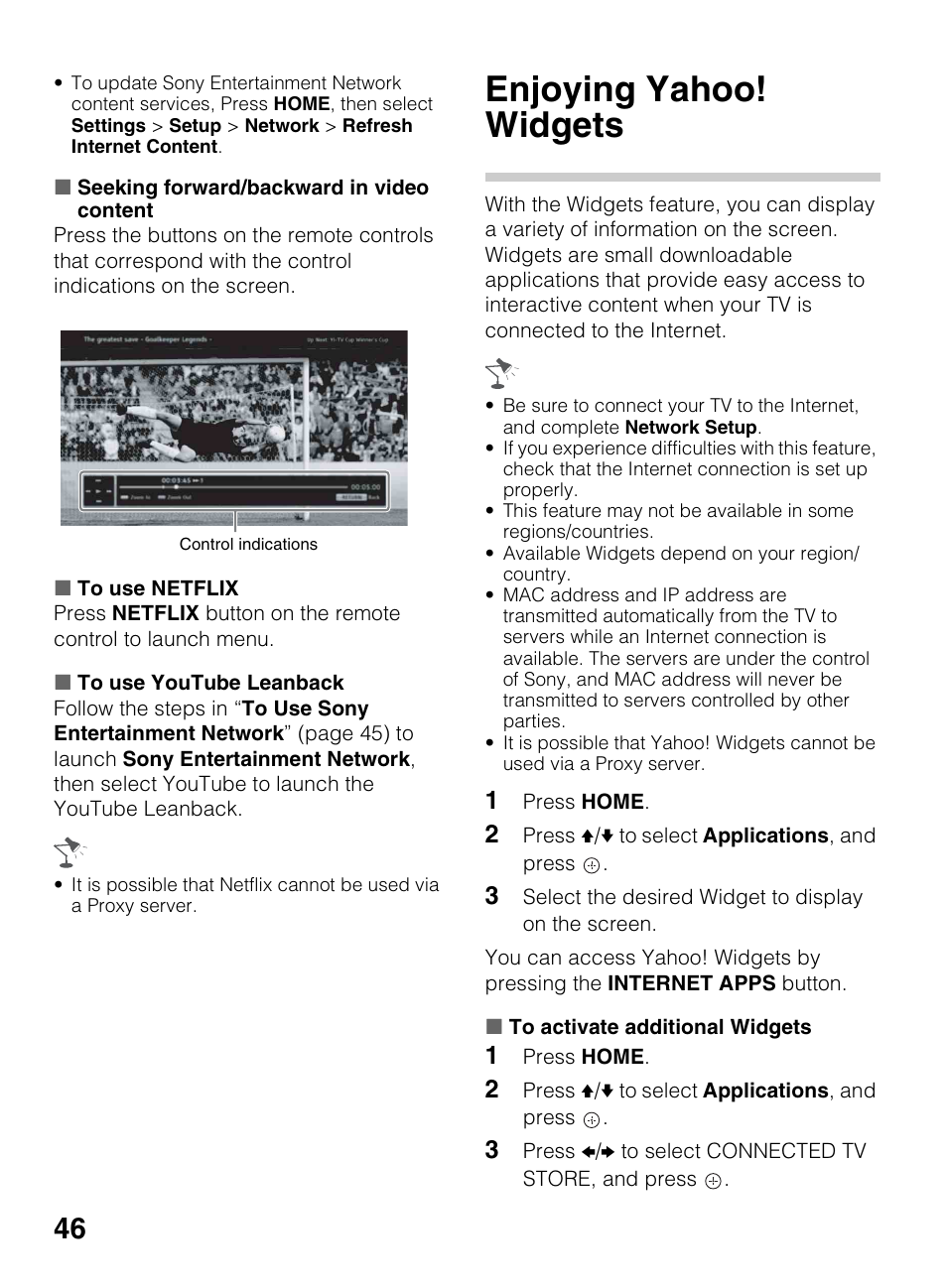 Enjoying yahoo! widgets | Sony KDL-46EX640 User Manual | Page 46 / 88