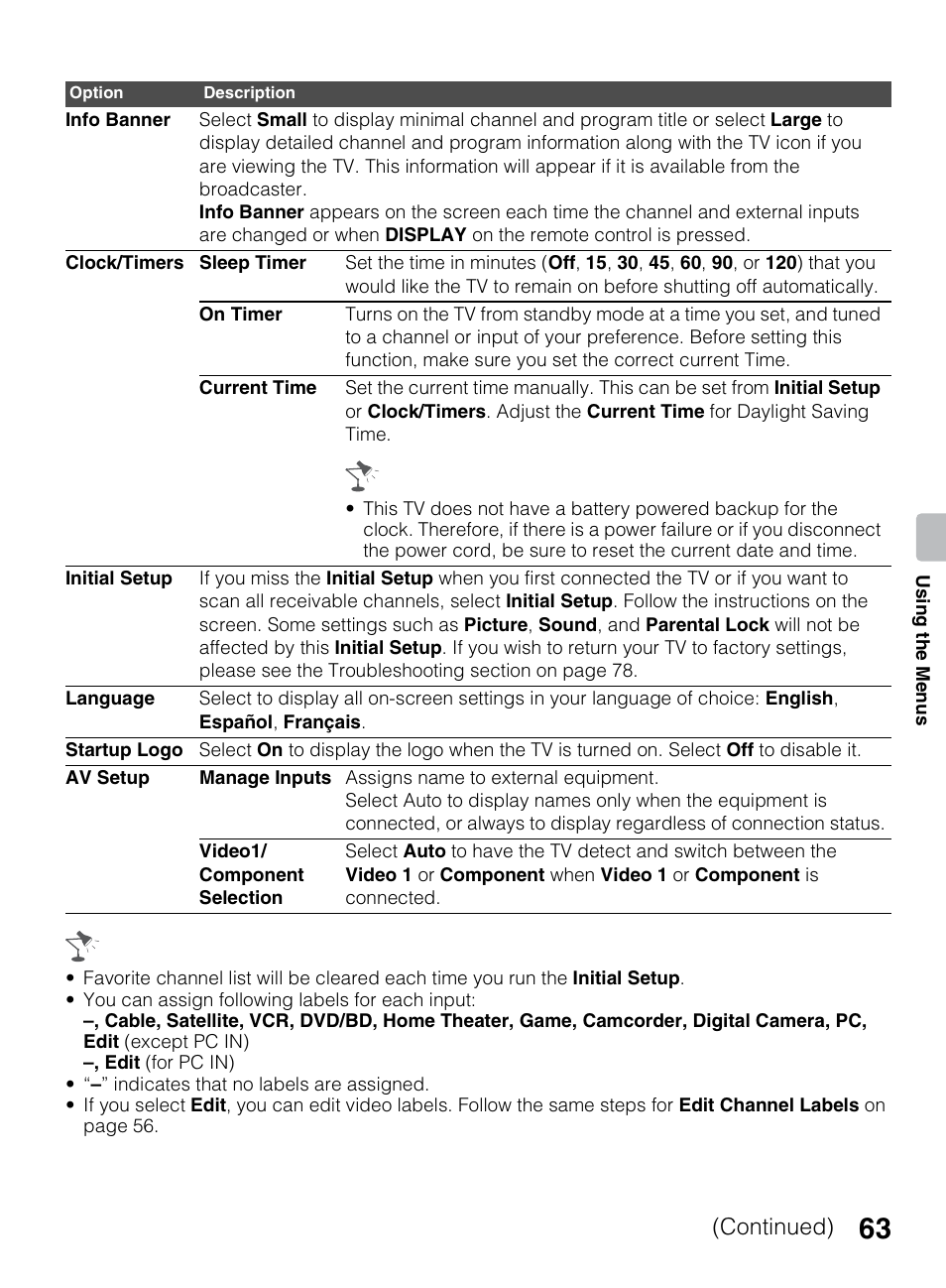 Continued) | Sony KDL-46EX640 User Manual | Page 63 / 88