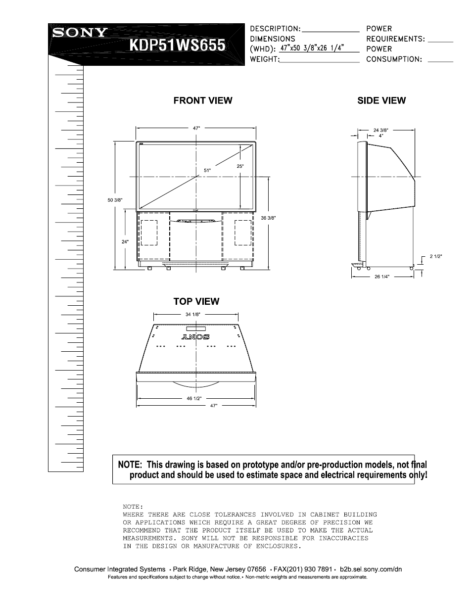 Sony KDP 51WS655 User Manual | 1 page