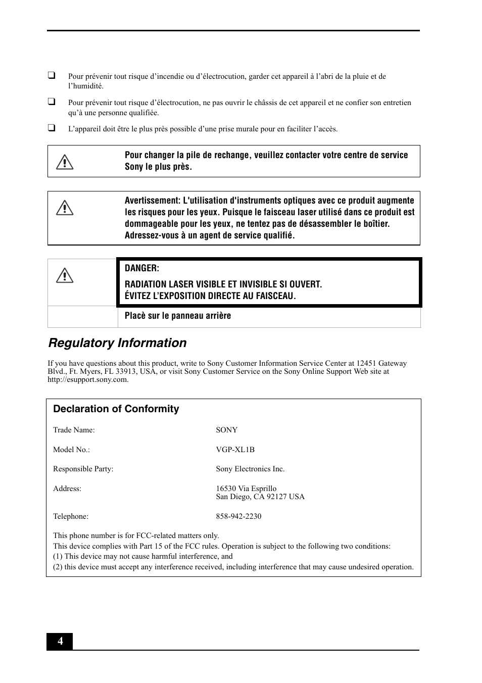 Regulatory information | Sony VGP-XL1B User Manual | Page 4 / 8