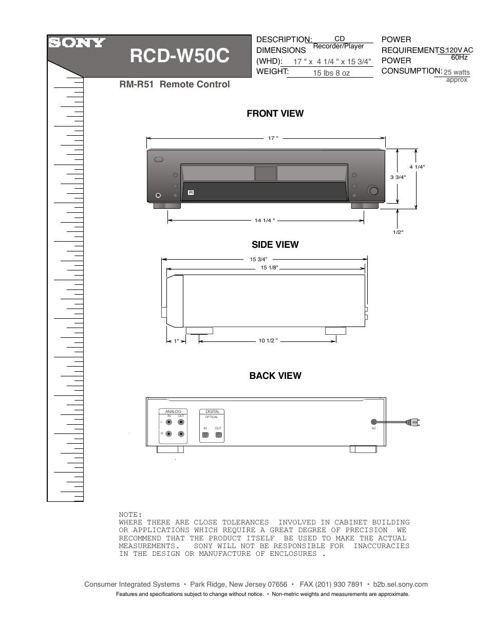 Sony RCD-W50C User Manual | 1 page