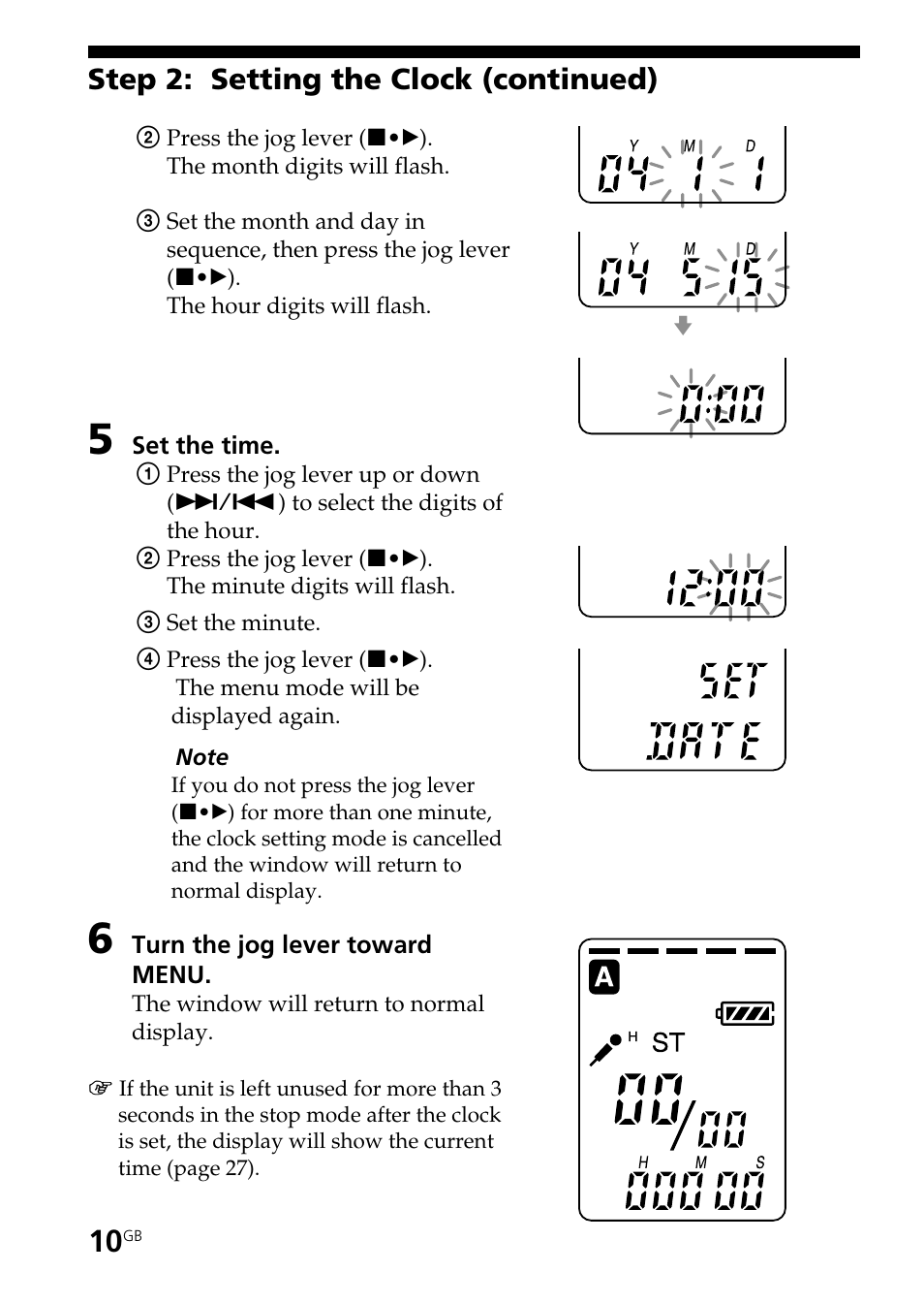 Step 2: setting the clock (continued) | Sony ICD-ST25VTP User Manual | Page 10 / 72