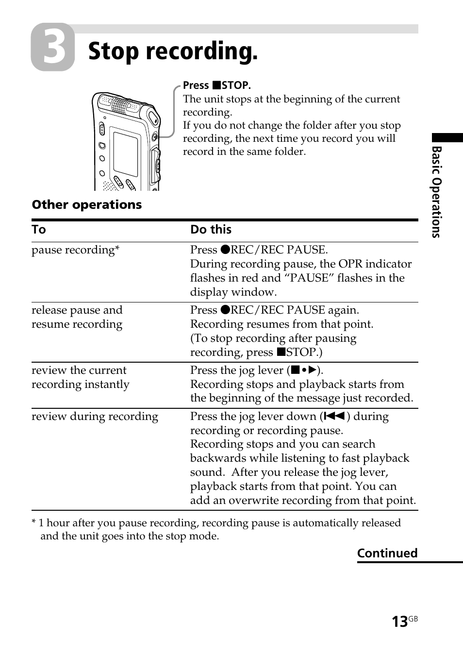 Stop recording | Sony ICD-ST25VTP User Manual | Page 13 / 72