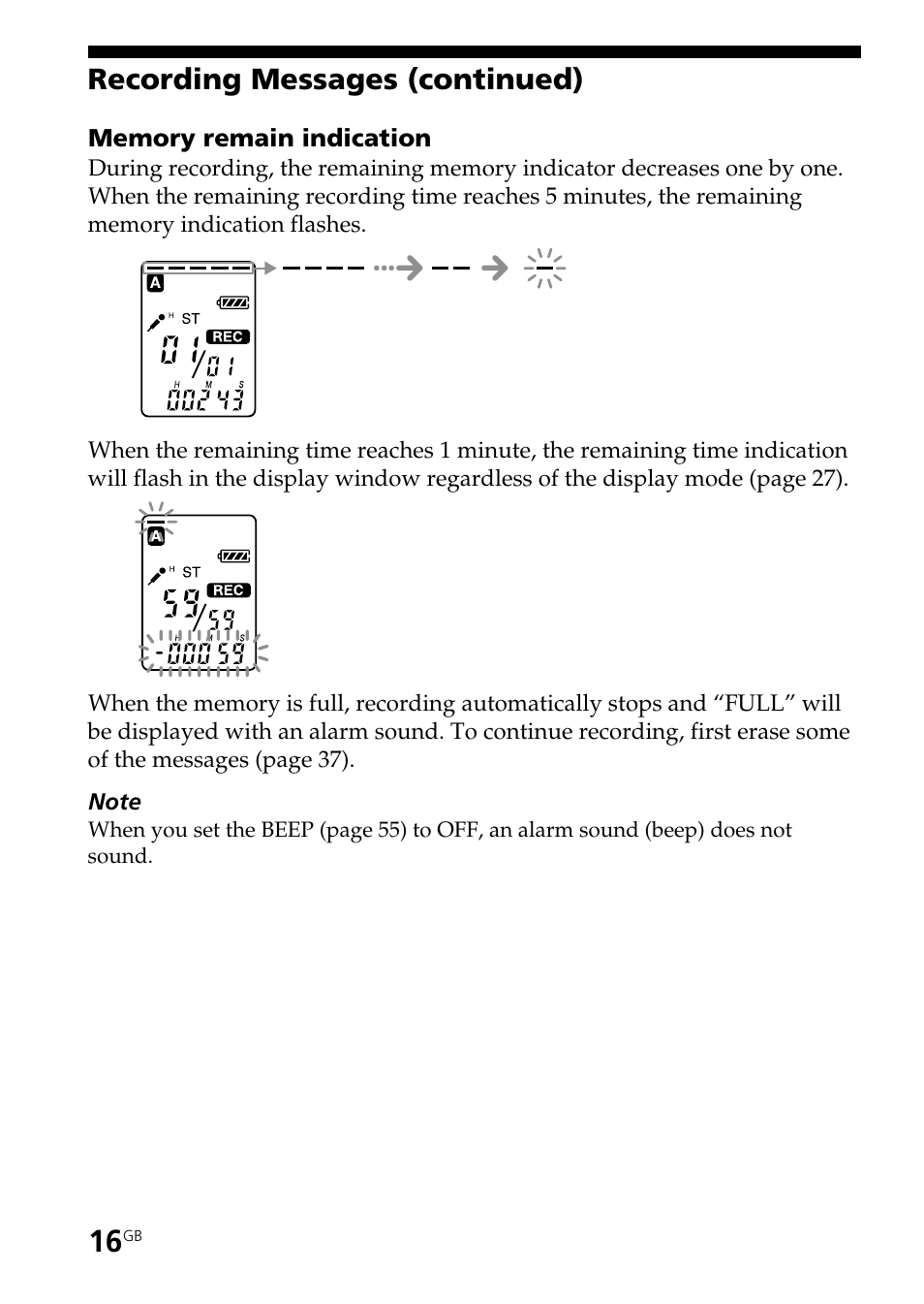 Recording messages (continued) | Sony ICD-ST25VTP User Manual | Page 16 / 72