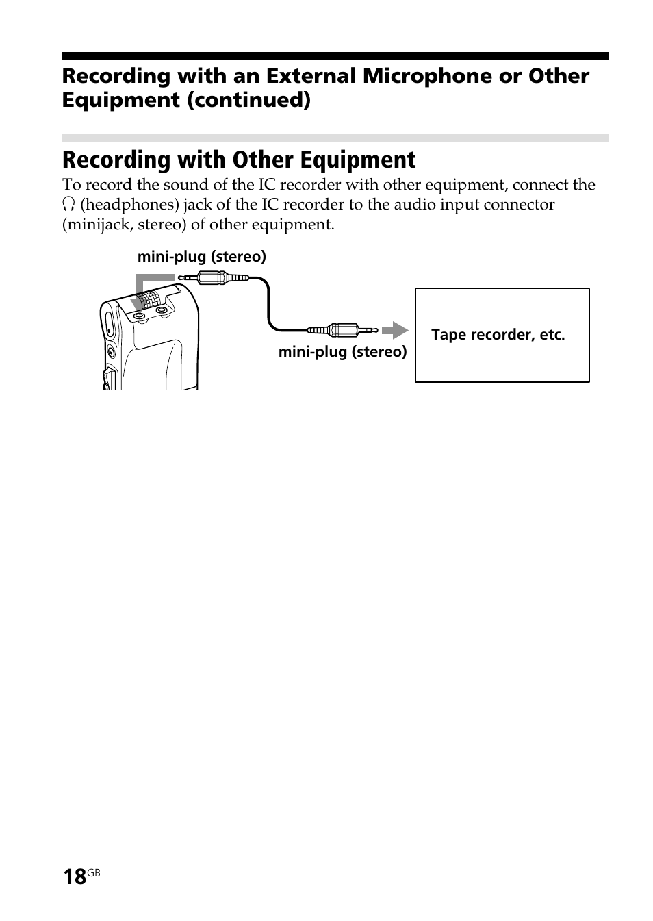 Recording with other equipment | Sony ICD-ST25VTP User Manual | Page 18 / 72