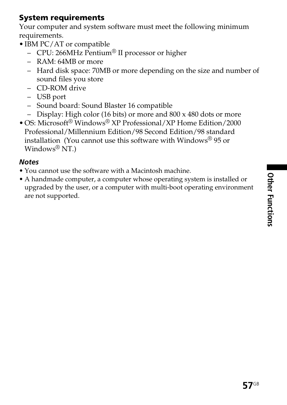 Using the ”digital voice editor“ software, Other functions | Sony ICD-ST25VTP User Manual | Page 57 / 72