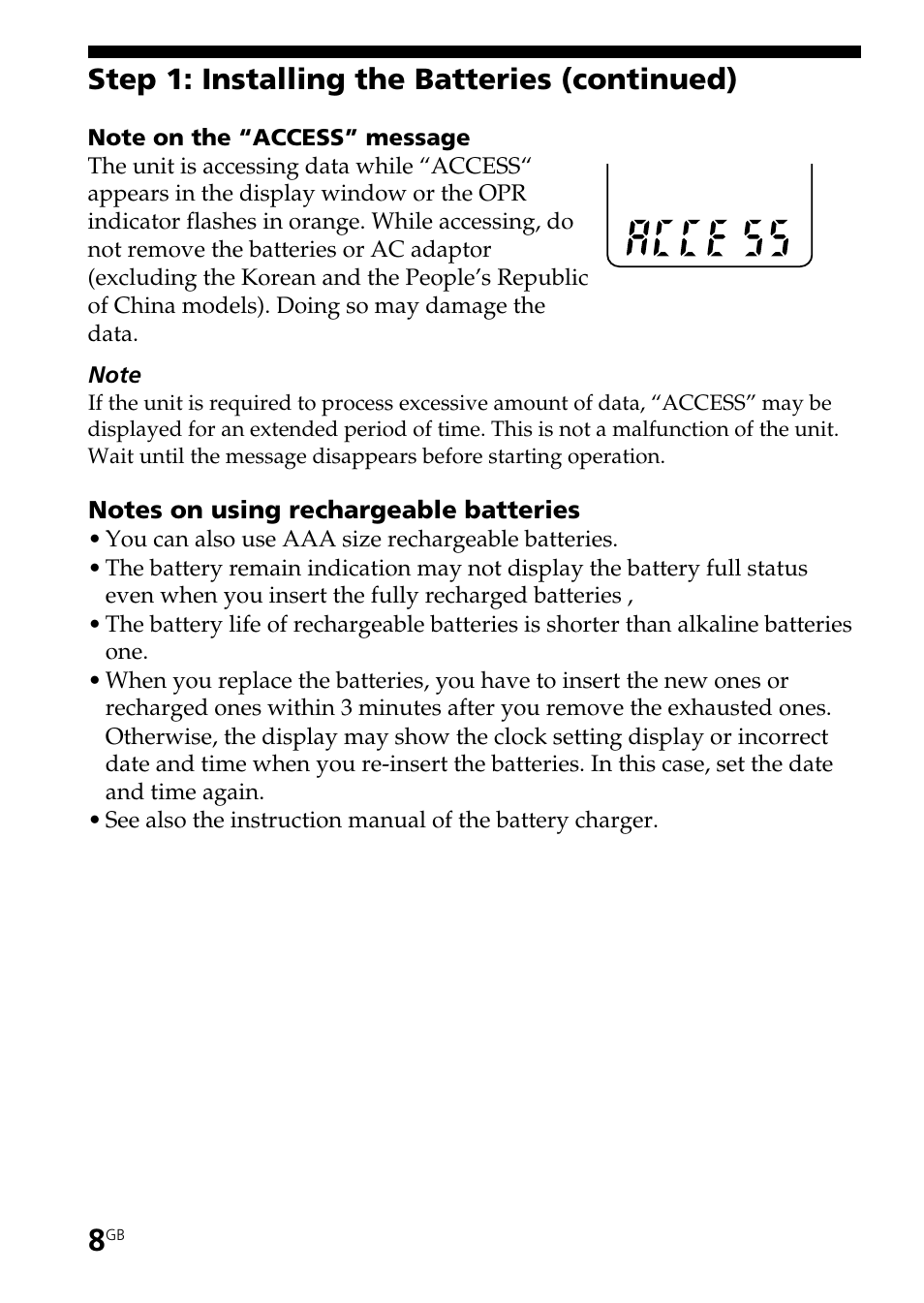 Step 1: installing the batteries (continued) | Sony ICD-ST25VTP User Manual | Page 8 / 72