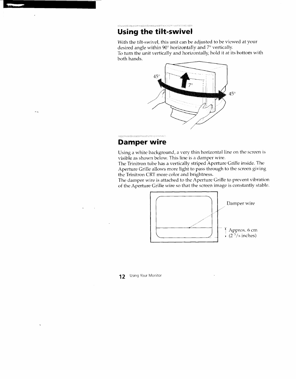 Using the tilt-swivel, Damper wire, Using the tilt-swivel damper wire | Sony CPD-100VS User Manual | Page 12 / 24