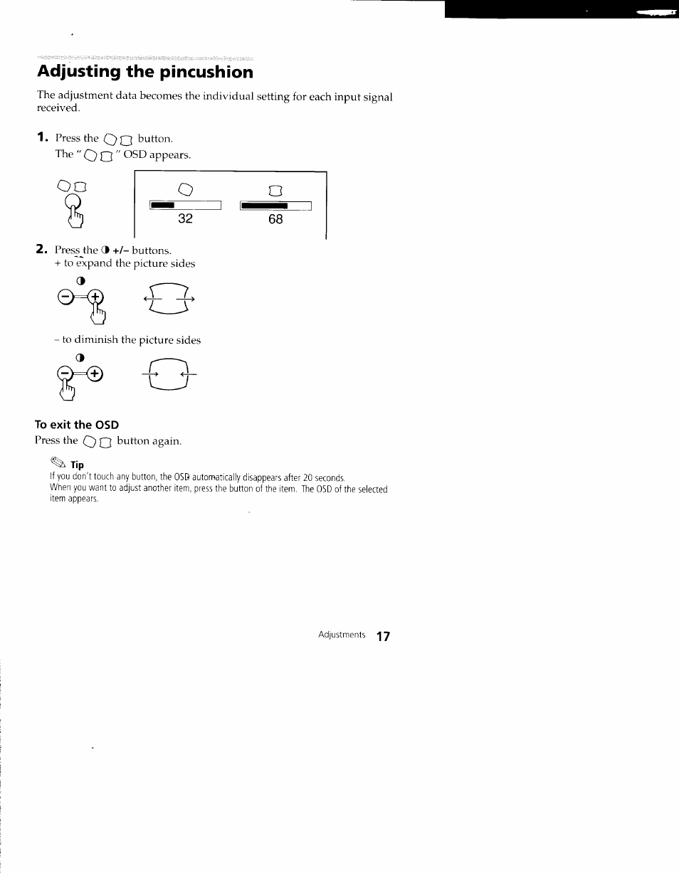 Adjusting the pincushion | Sony CPD-100VS User Manual | Page 17 / 24