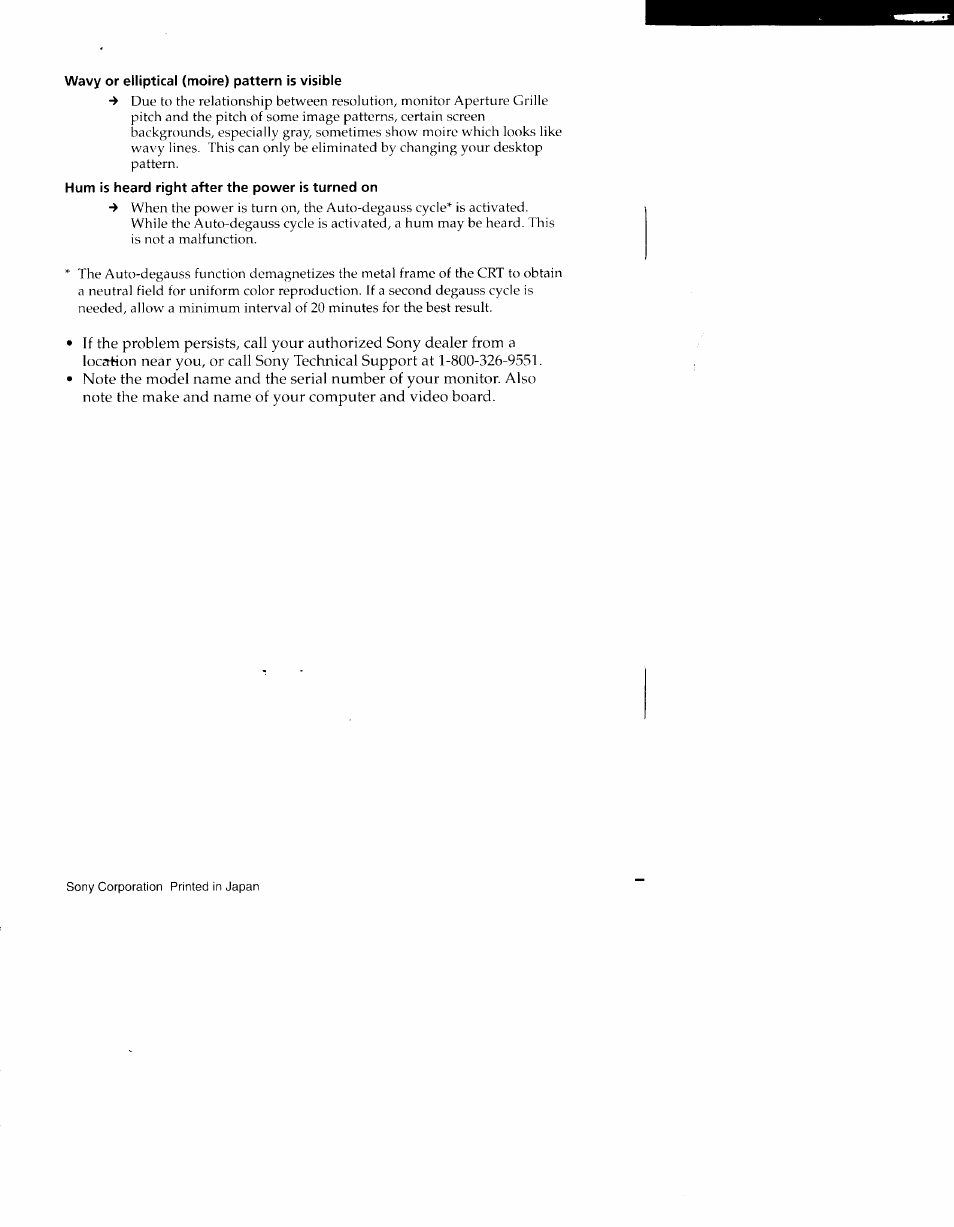 Wavy or elliptical (moire) pattern is visible | Sony CPD-100VS User Manual | Page 24 / 24