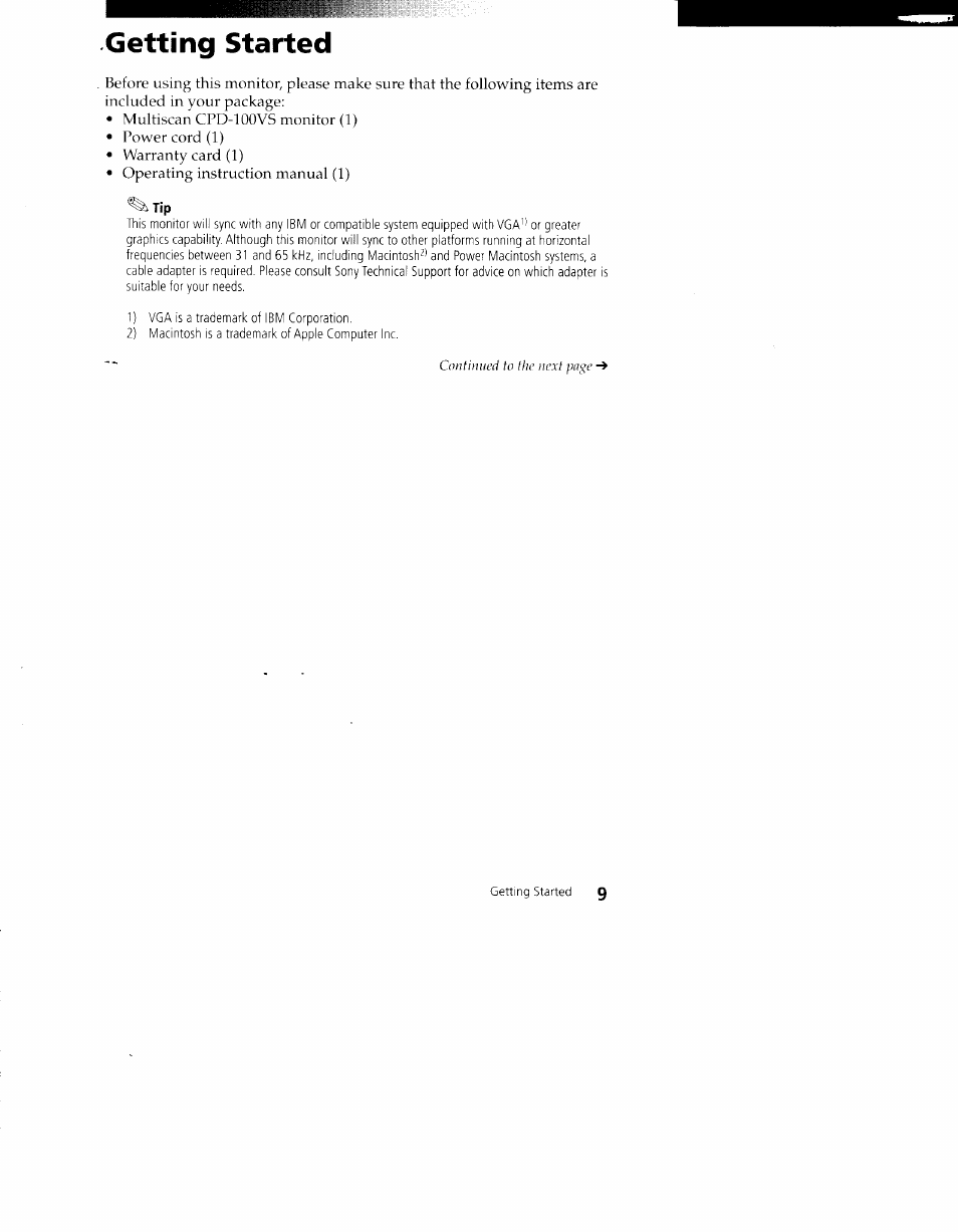 Getting started | Sony CPD-100VS User Manual | Page 9 / 24