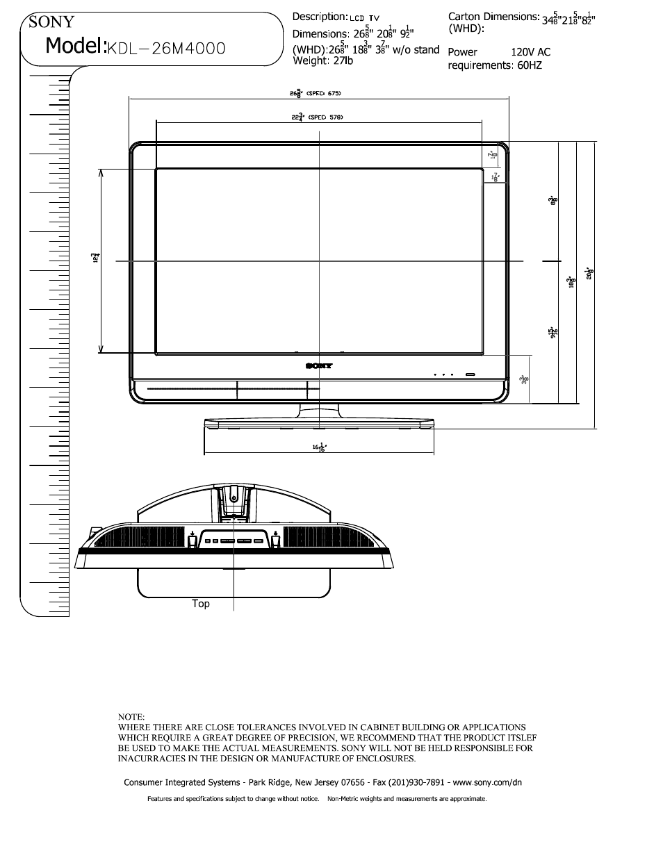 Sony KDL-26M4000 User Manual | 3 pages