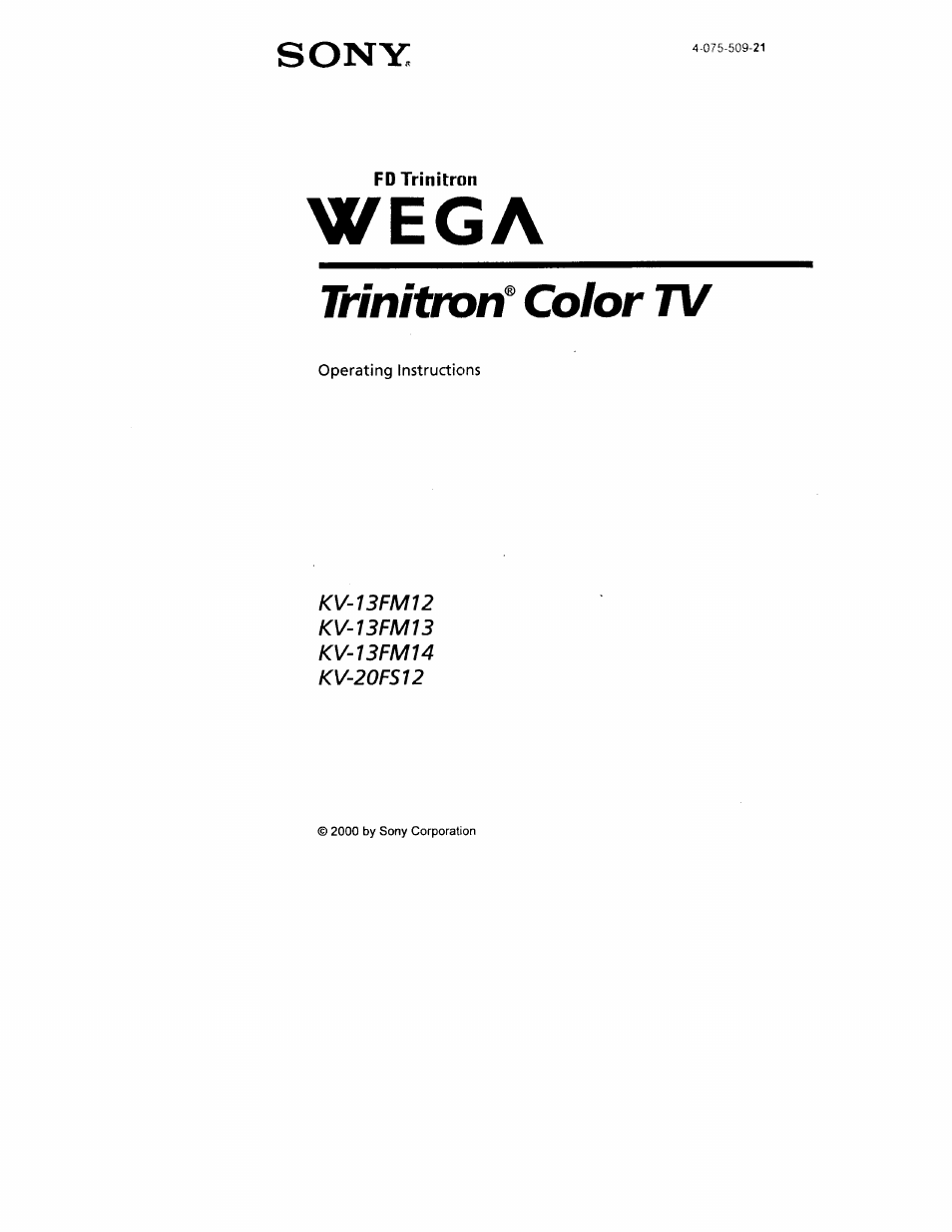 Sony wega KV-20FS12 User Manual | 41 pages