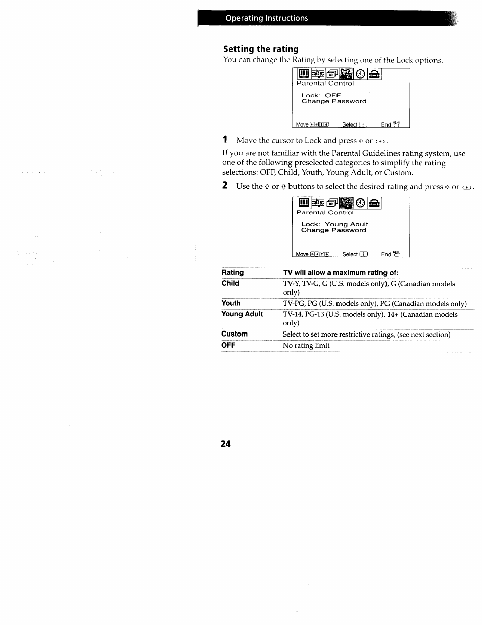 Setting the rating | Sony wega KV-20FS12 User Manual | Page 33 / 41