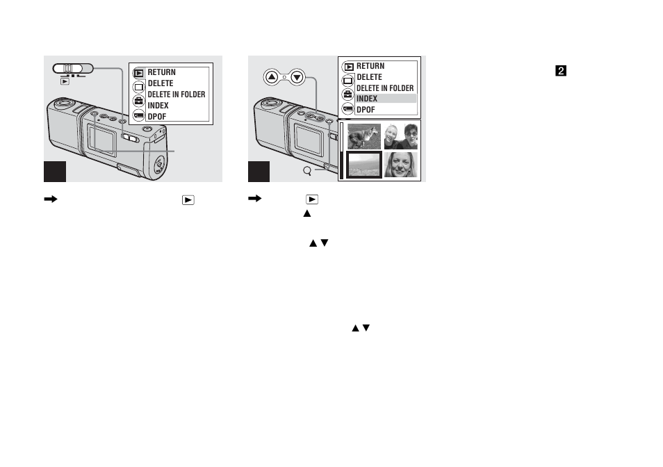 Viewing an index screen (four-image), Viewing an index screen, Four-image) | Sony DSC-U50 User Manual | Page 36 / 92