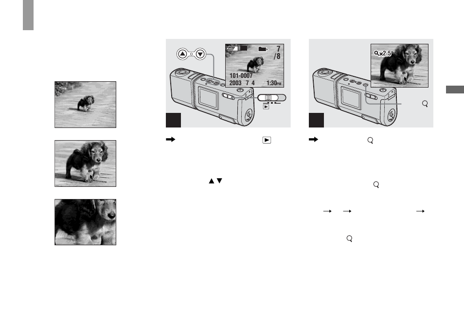 Enlarging an image — enlarged playback, Enlarging an image, Enlarged playback | Sony DSC-U50 User Manual | Page 39 / 92