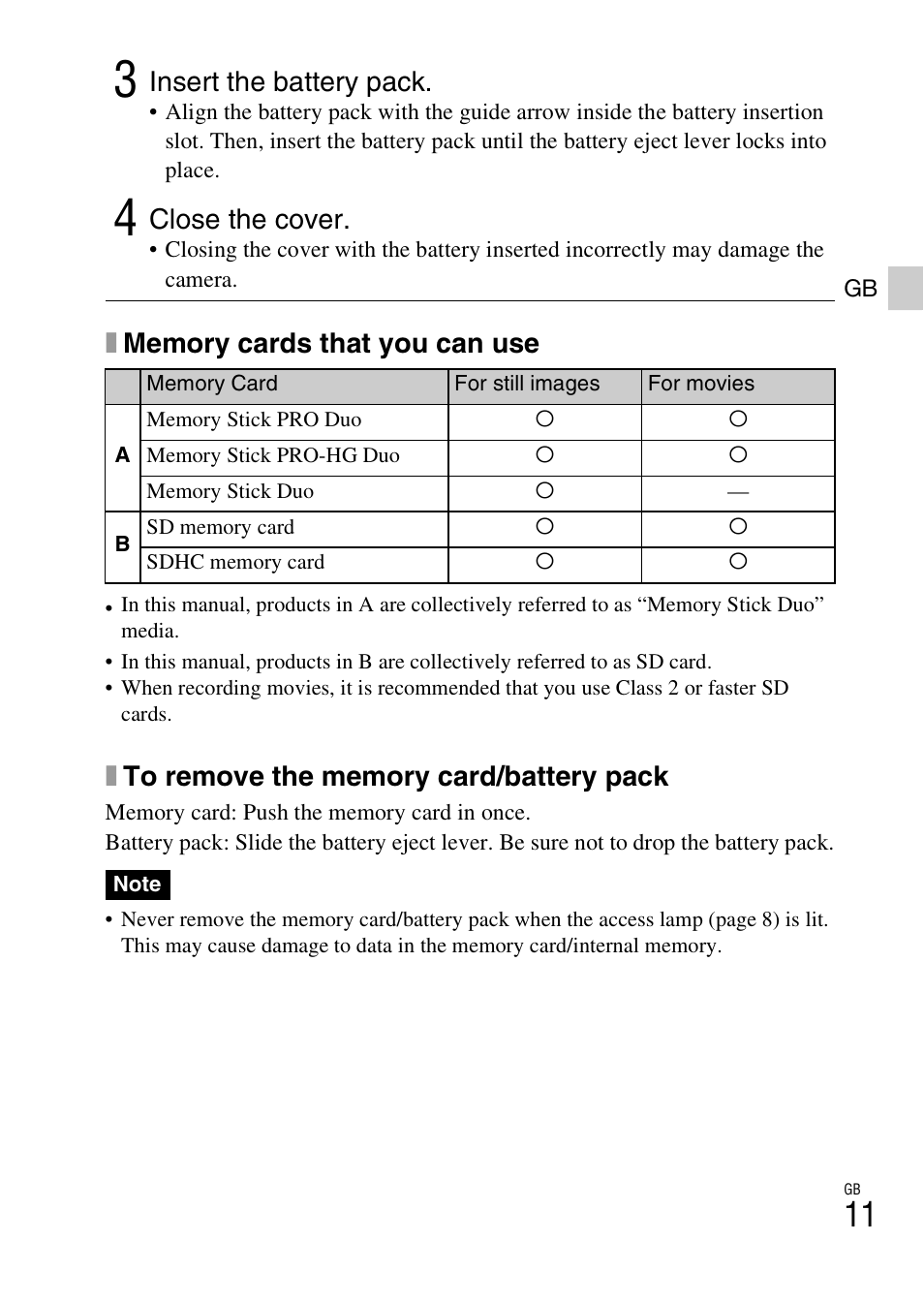 Insert the battery pack, Close the cover | Sony DSC-W510 User Manual | Page 11 / 48