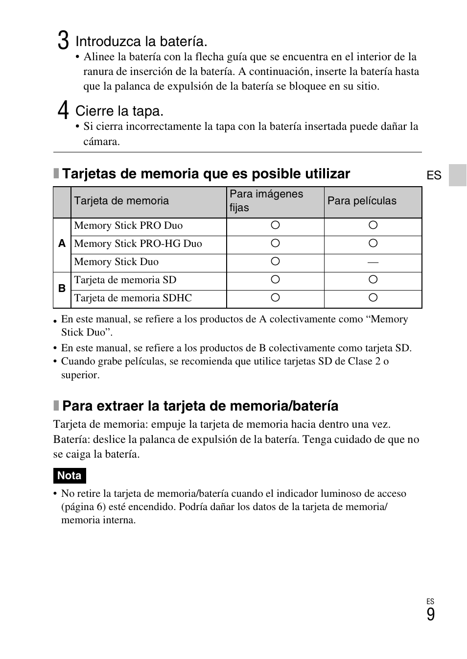 Introduzca la batería, Cierre la tapa | Sony DSC-W510 User Manual | Page 31 / 48
