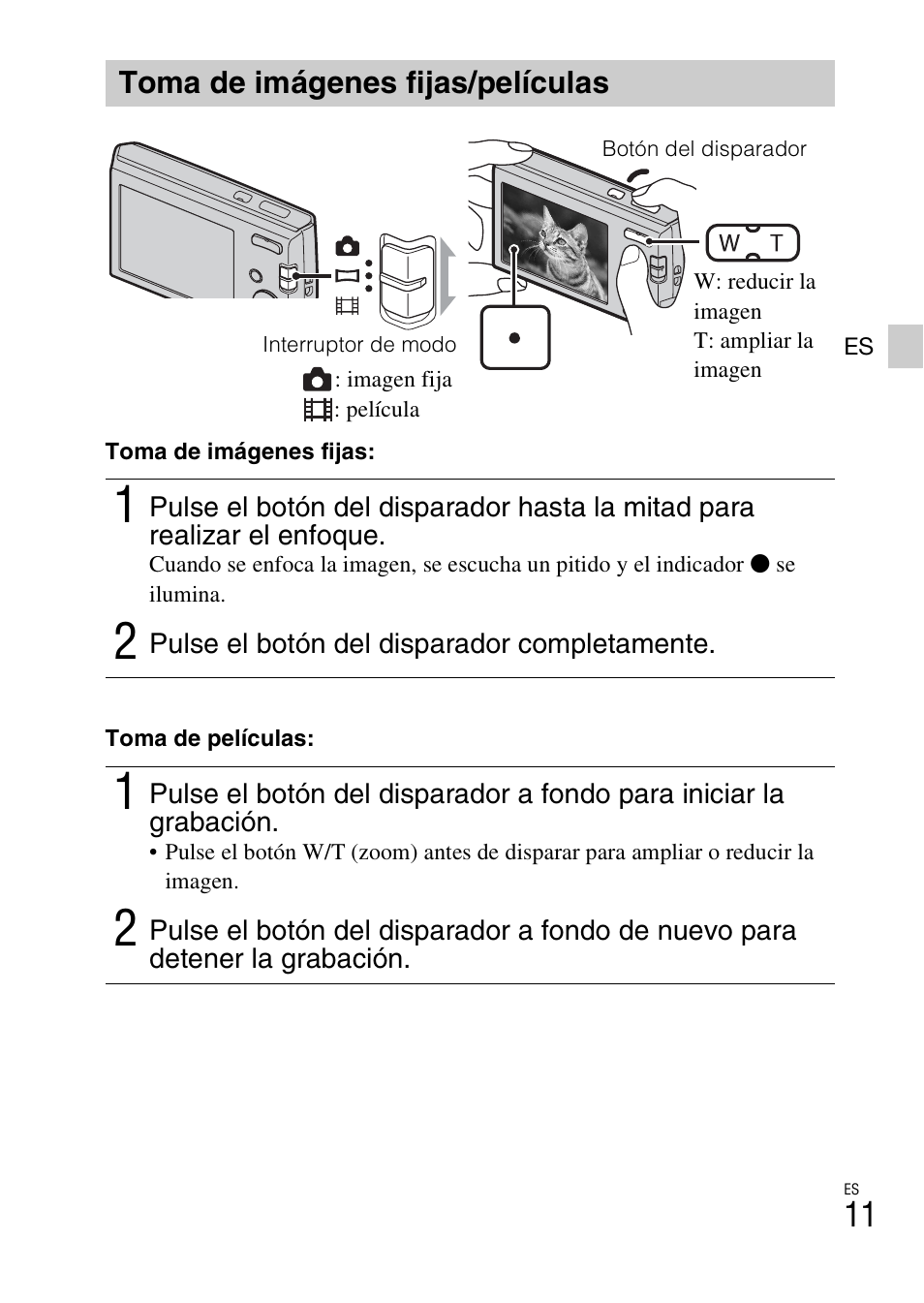 Toma de imágenes fijas/películas | Sony DSC-W510 User Manual | Page 33 / 48