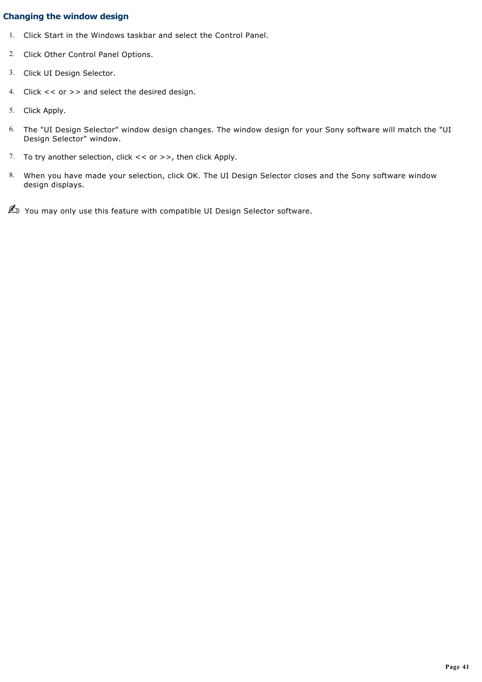 Changing the window design | Sony PCV-RX770 User Manual | Page 41 / 80