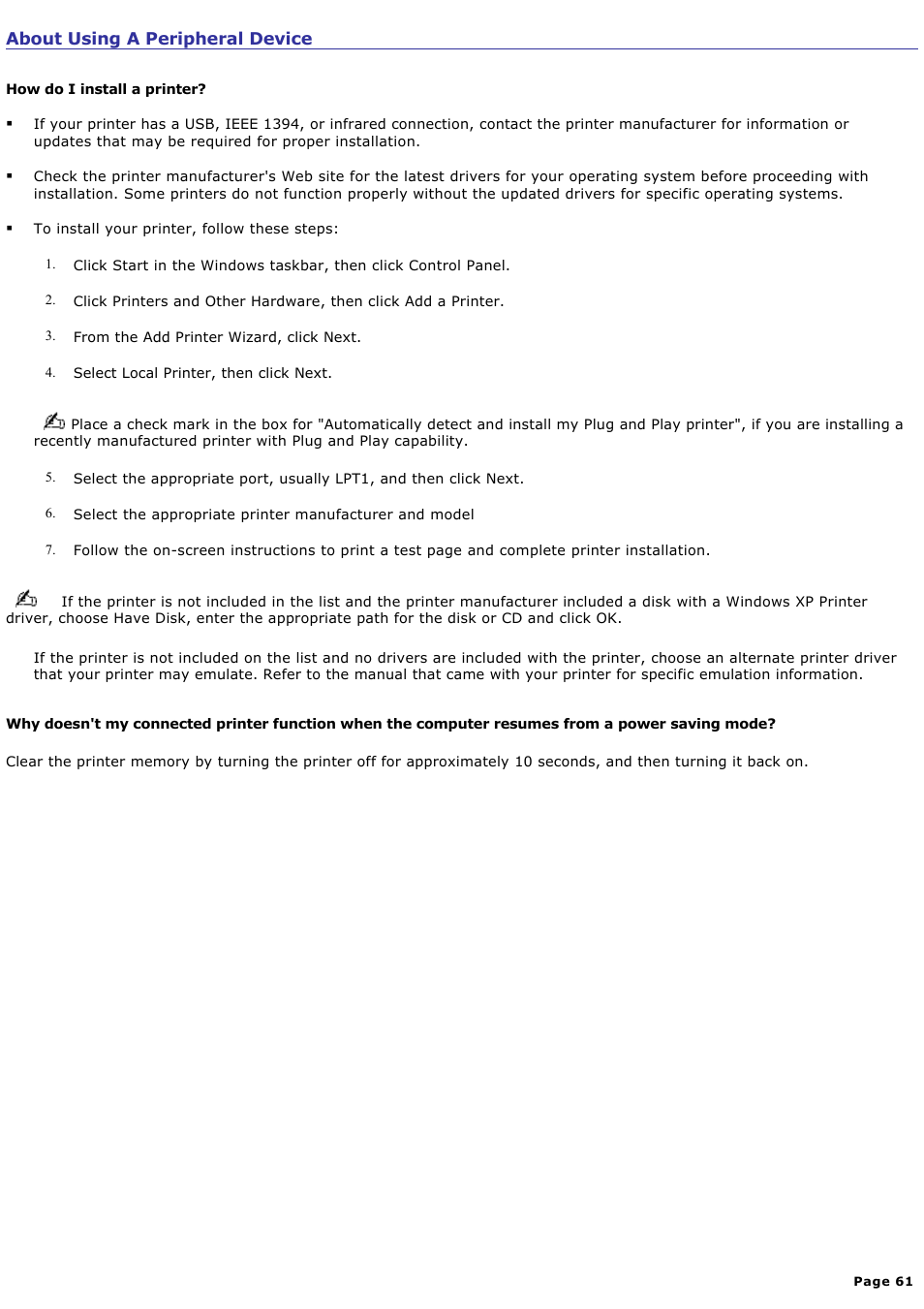 About using a peripheral device | Sony PCV-RX770 User Manual | Page 61 / 80