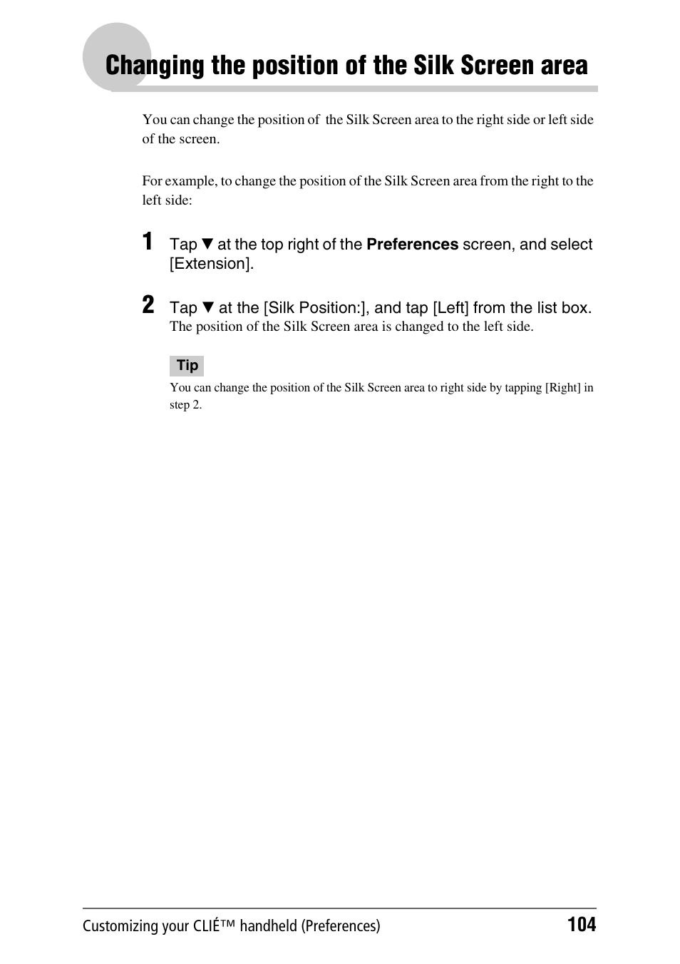 Changing the position of the silk screen area | Sony PEG-UX40 User Manual | Page 104 / 197