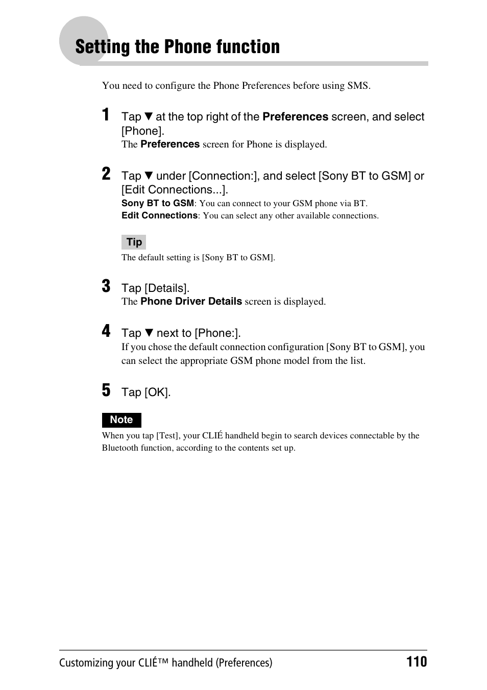 Setting the phone function | Sony PEG-UX40 User Manual | Page 110 / 197