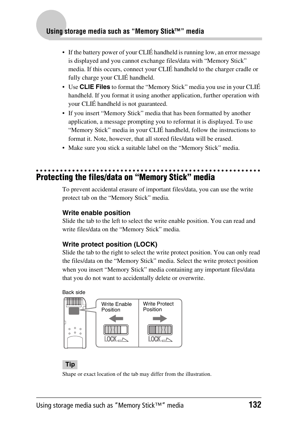 Protecting the files/data on “memory stick” media | Sony PEG-UX40 User Manual | Page 132 / 197