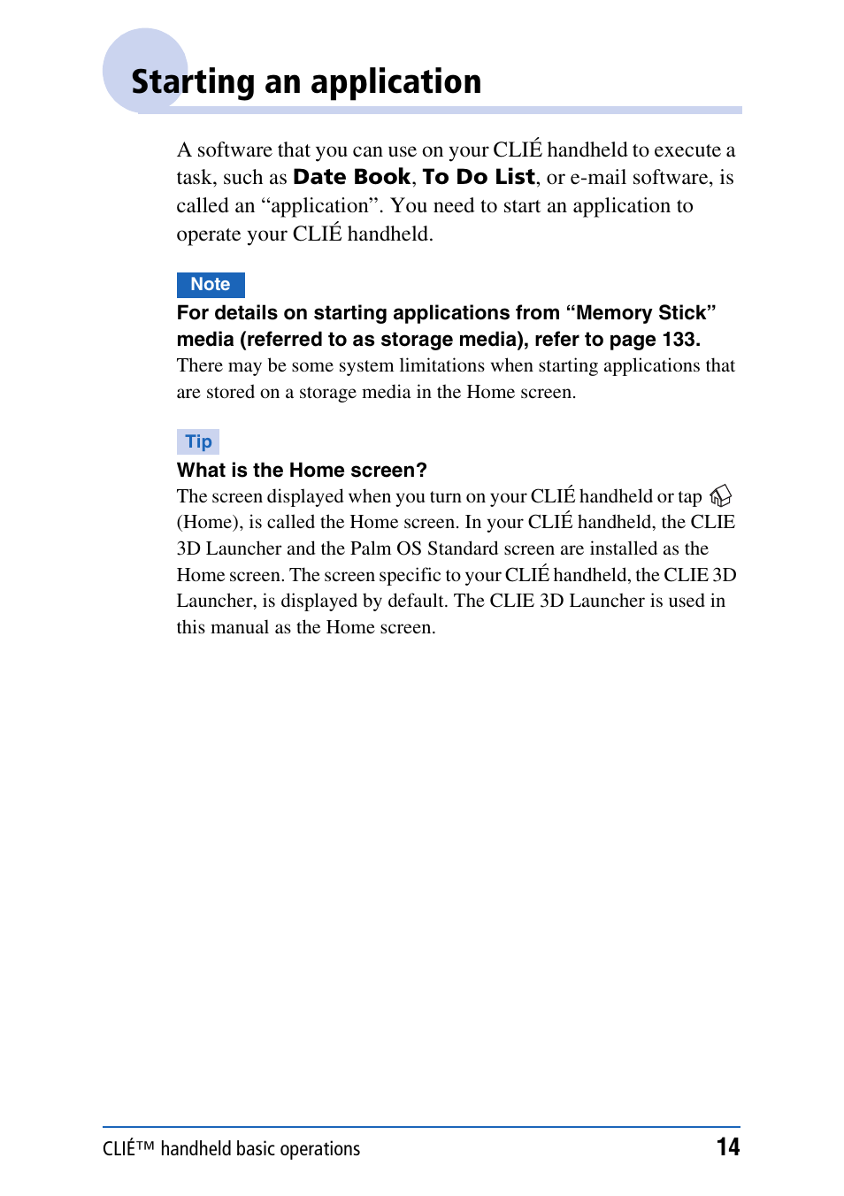 Starting an application | Sony PEG-UX40 User Manual | Page 14 / 197