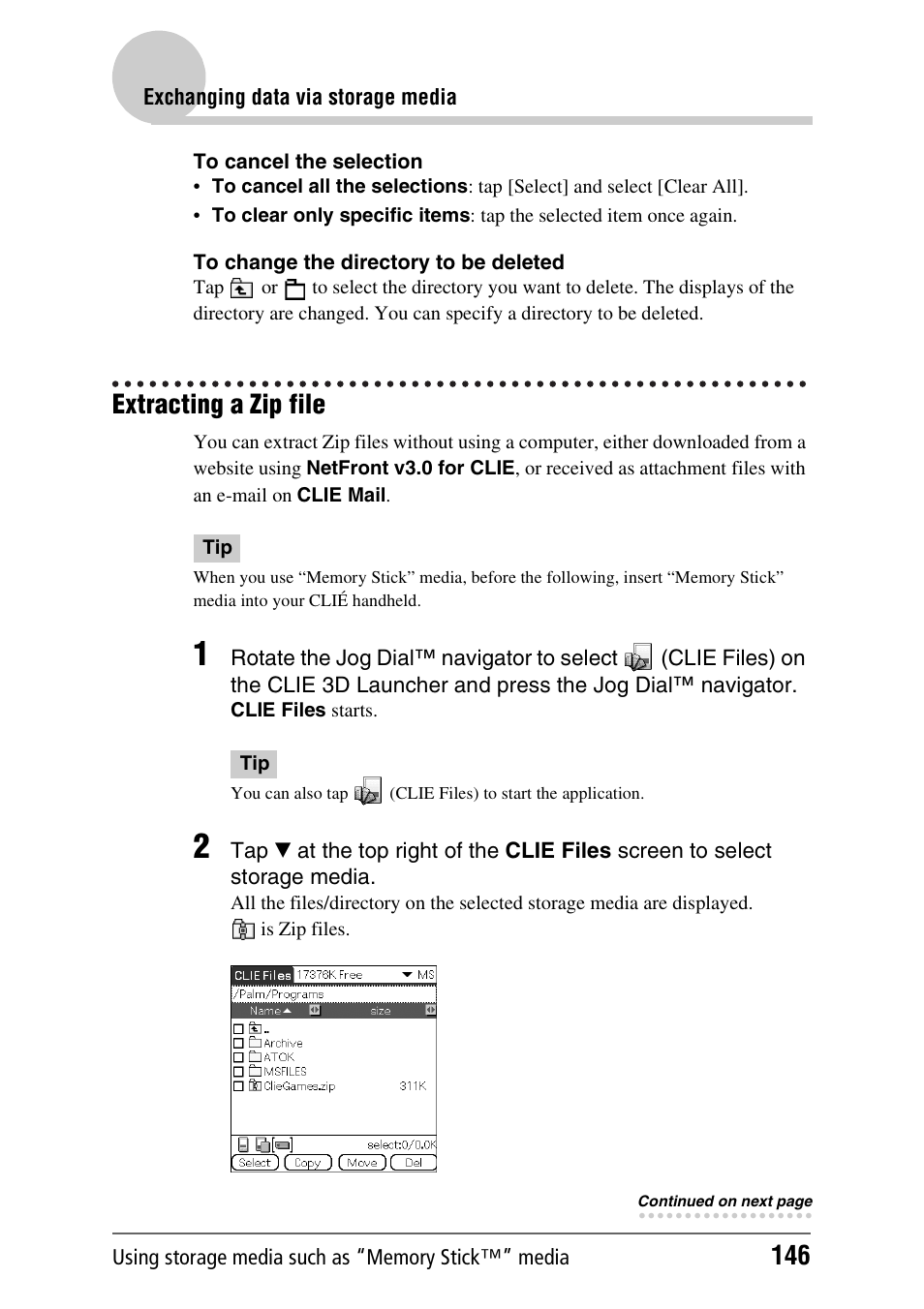 Extracting a zip file | Sony PEG-UX40 User Manual | Page 146 / 197