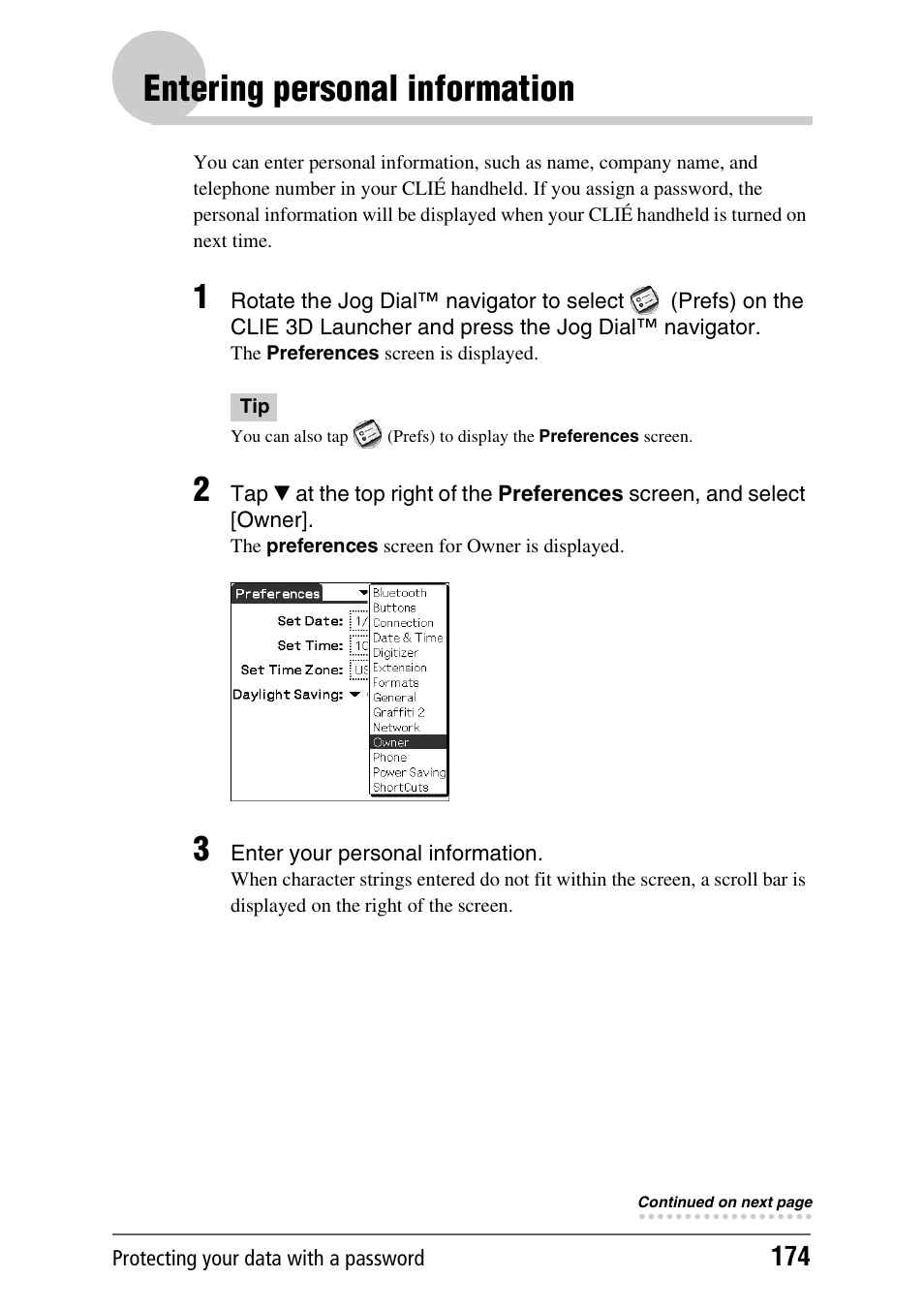 Entering personal information | Sony PEG-UX40 User Manual | Page 174 / 197