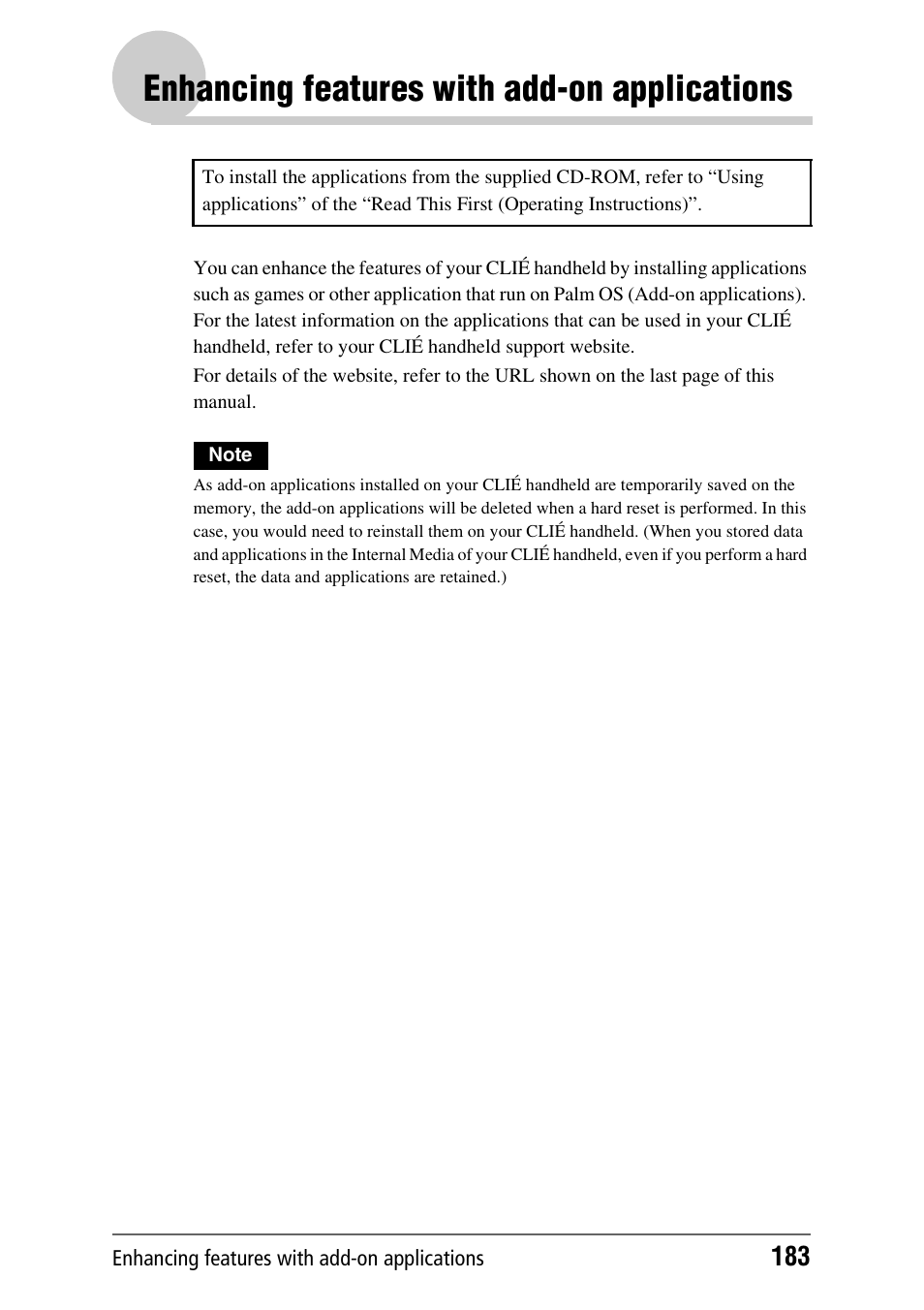 Enhancing features with add-on applications, Enhancing features with add-on, Applications | Sony PEG-UX40 User Manual | Page 183 / 197