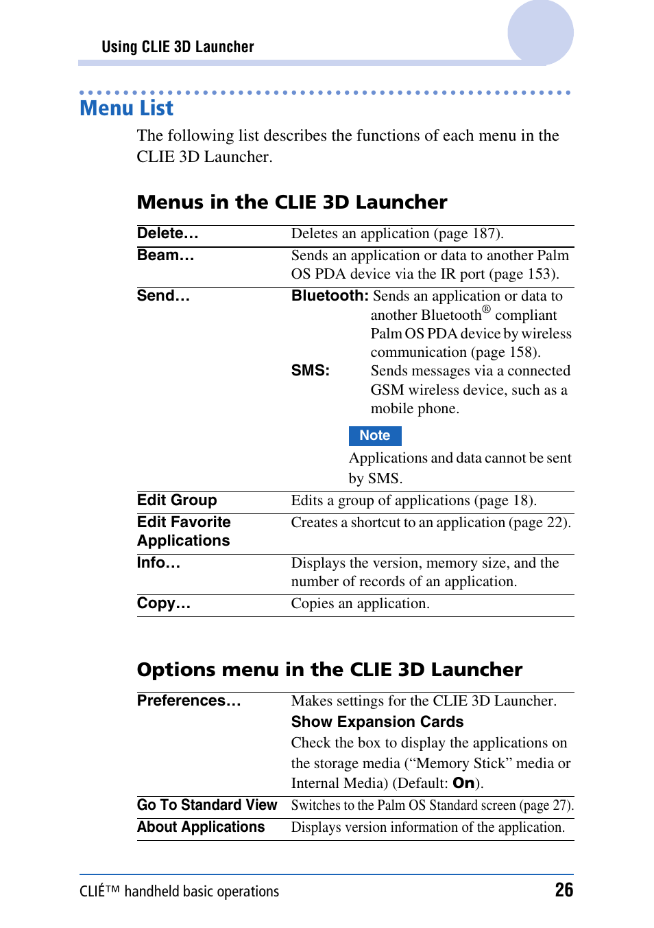 Menu list | Sony PEG-UX40 User Manual | Page 26 / 197