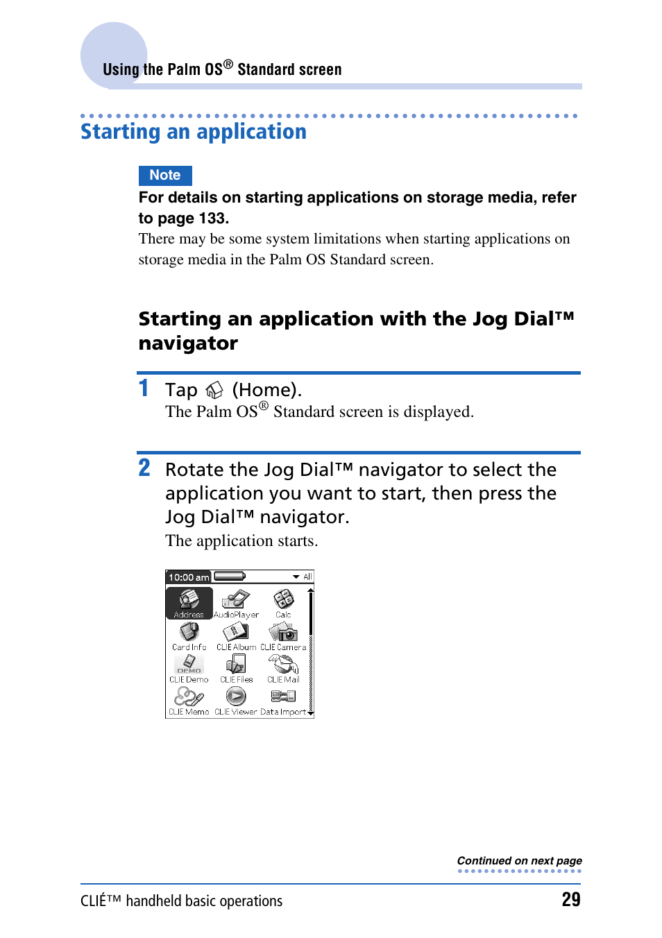 Starting an application | Sony PEG-UX40 User Manual | Page 29 / 197