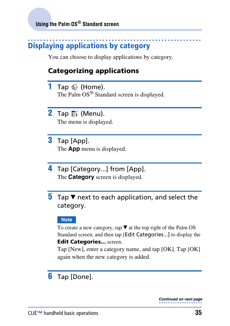 Displaying applications by category | Sony PEG-UX40 User Manual | Page 35 / 197