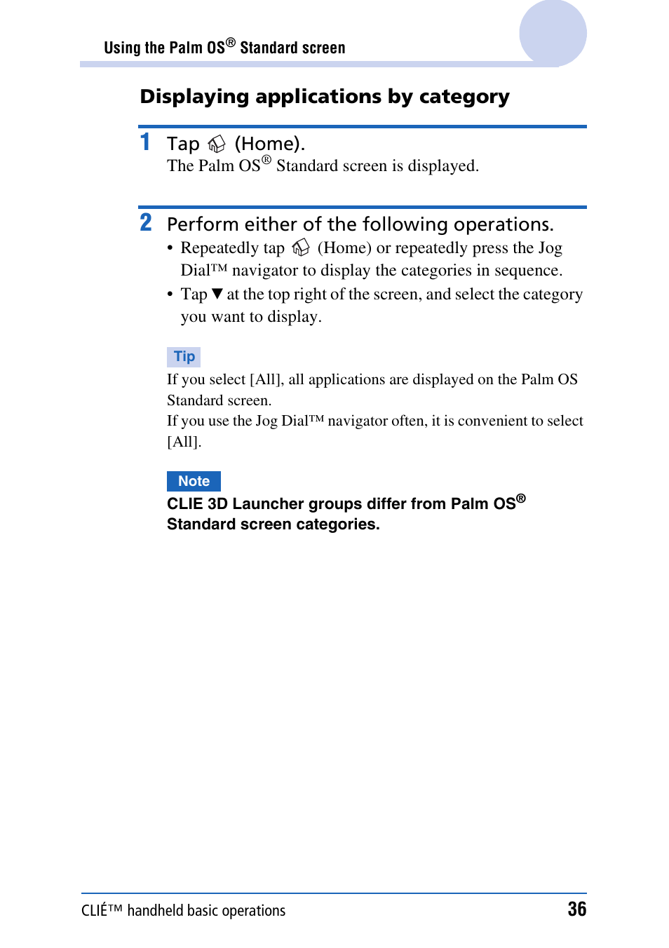 Displaying applications by category | Sony PEG-UX40 User Manual | Page 36 / 197