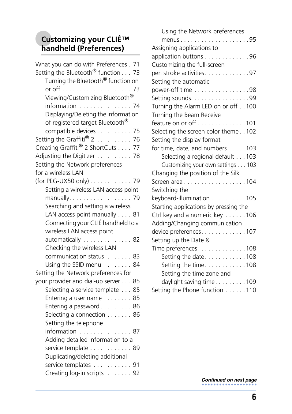 Customizing your clié™ handheld (preferences) | Sony PEG-UX40 User Manual | Page 6 / 197