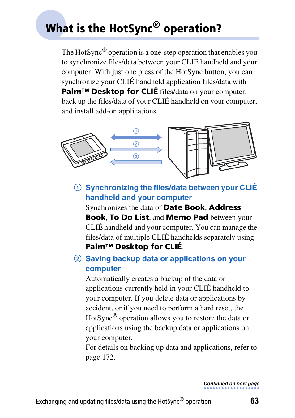 What is the hotsync® operation, What is the hotsync, Operation | Sony PEG-UX40 User Manual | Page 63 / 197