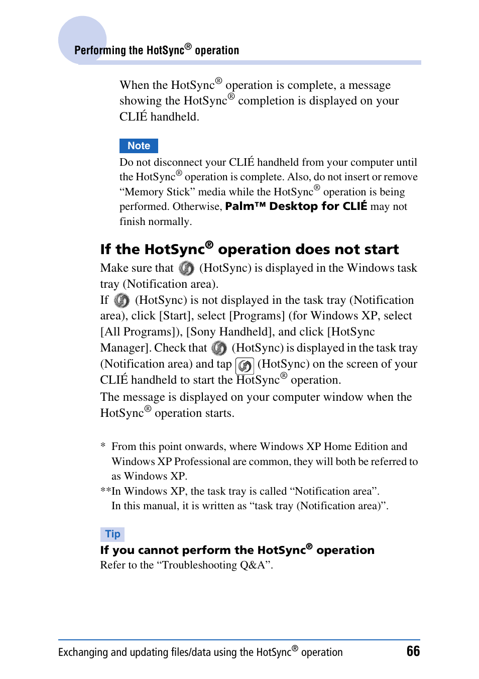 If the hotsync, Operation does not start | Sony PEG-UX40 User Manual | Page 66 / 197